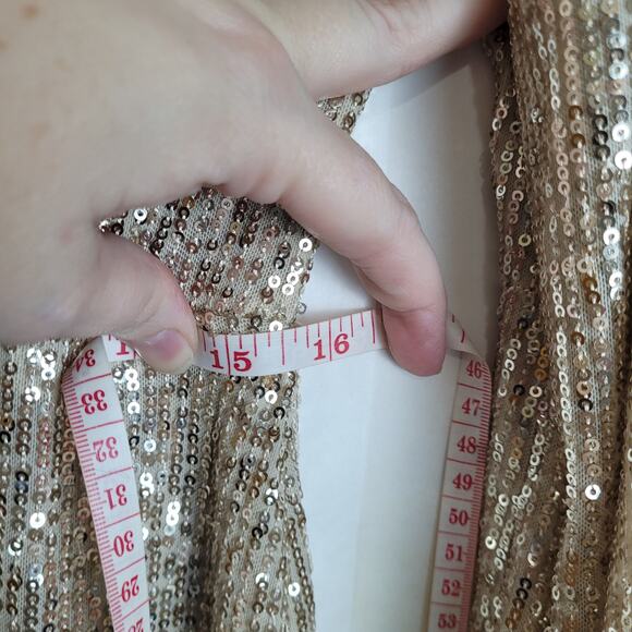 Lauren Ralph Lauren Bowen gold sequin long sleeve midi dress Size 4 glam fairy - Picture 12 of 12